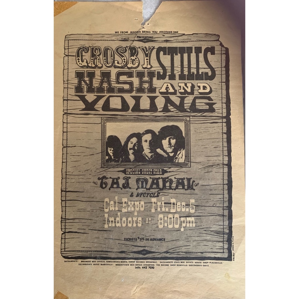 CROSBY, STILLS, NASH & YOUNG CONCERT HANDBILL (1969 Collectible)